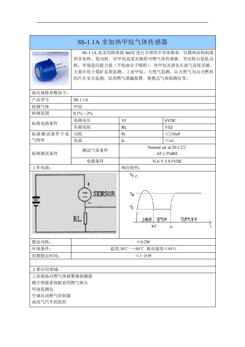 SS-1A非加热甲烷气体传感器