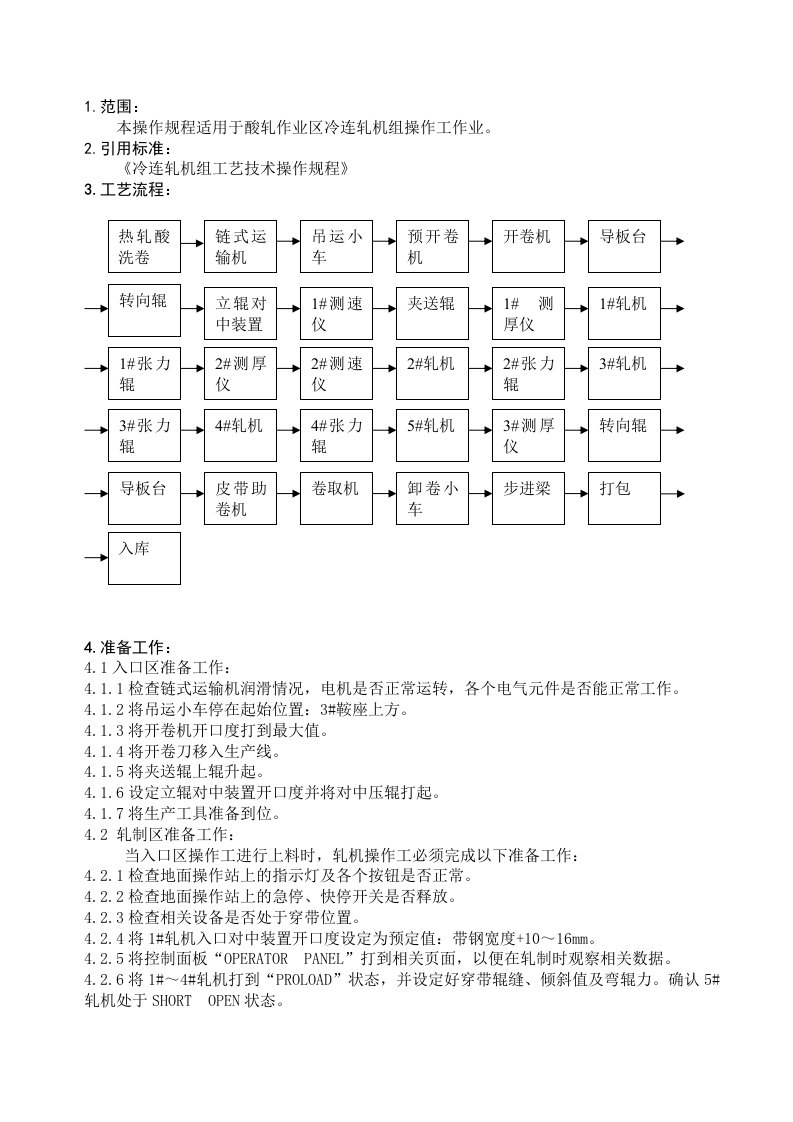 冷轧机组工艺技术操作规程