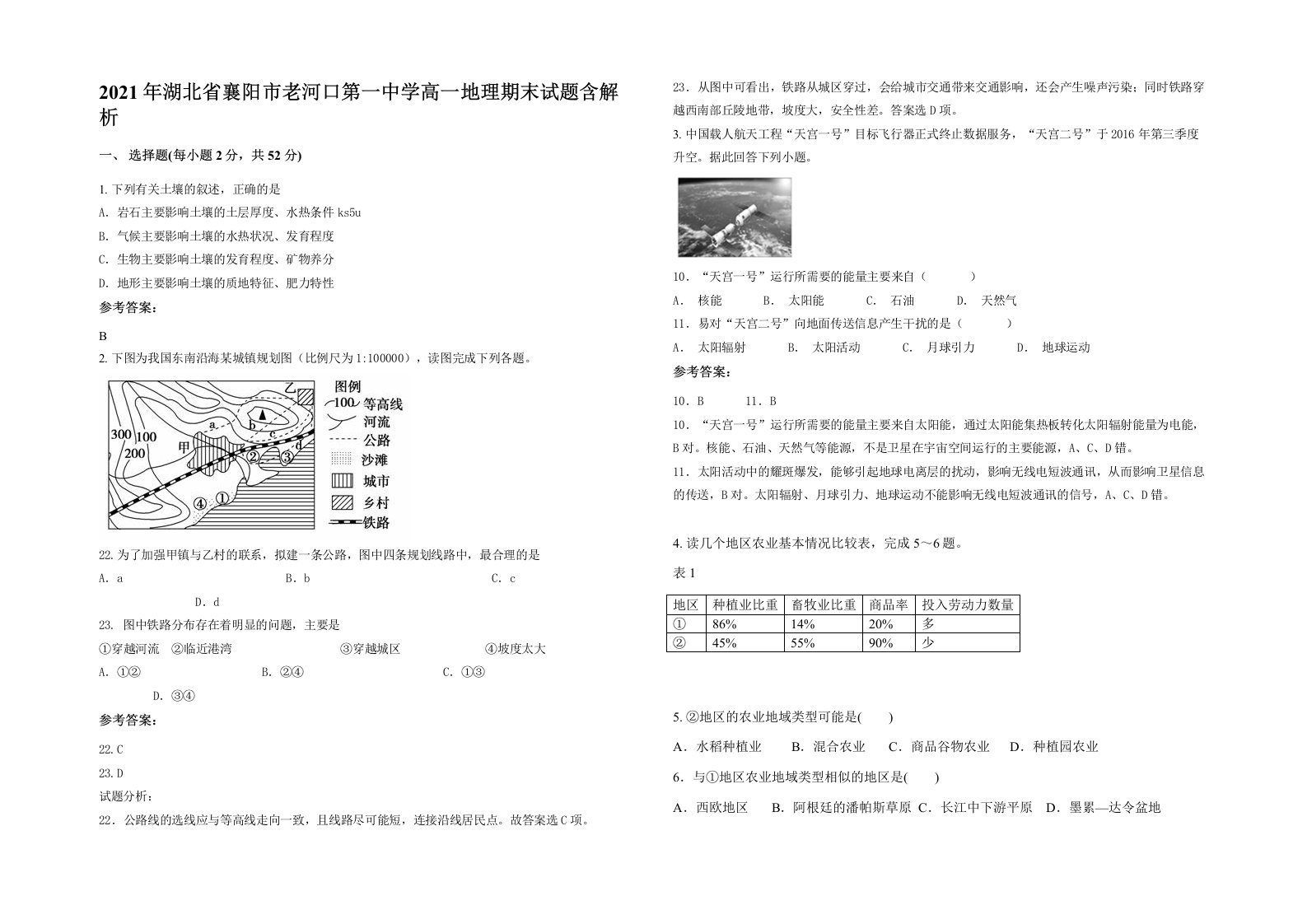 2021年湖北省襄阳市老河口第一中学高一地理期末试题含解析