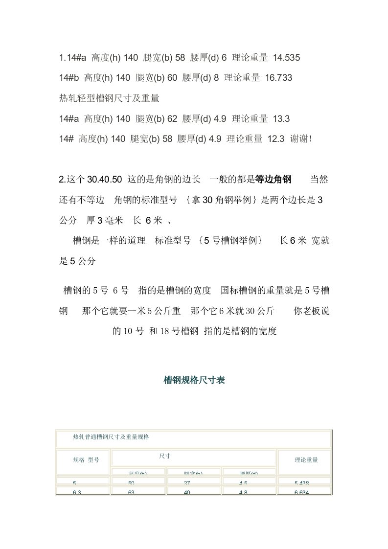 槽钢型号规格表