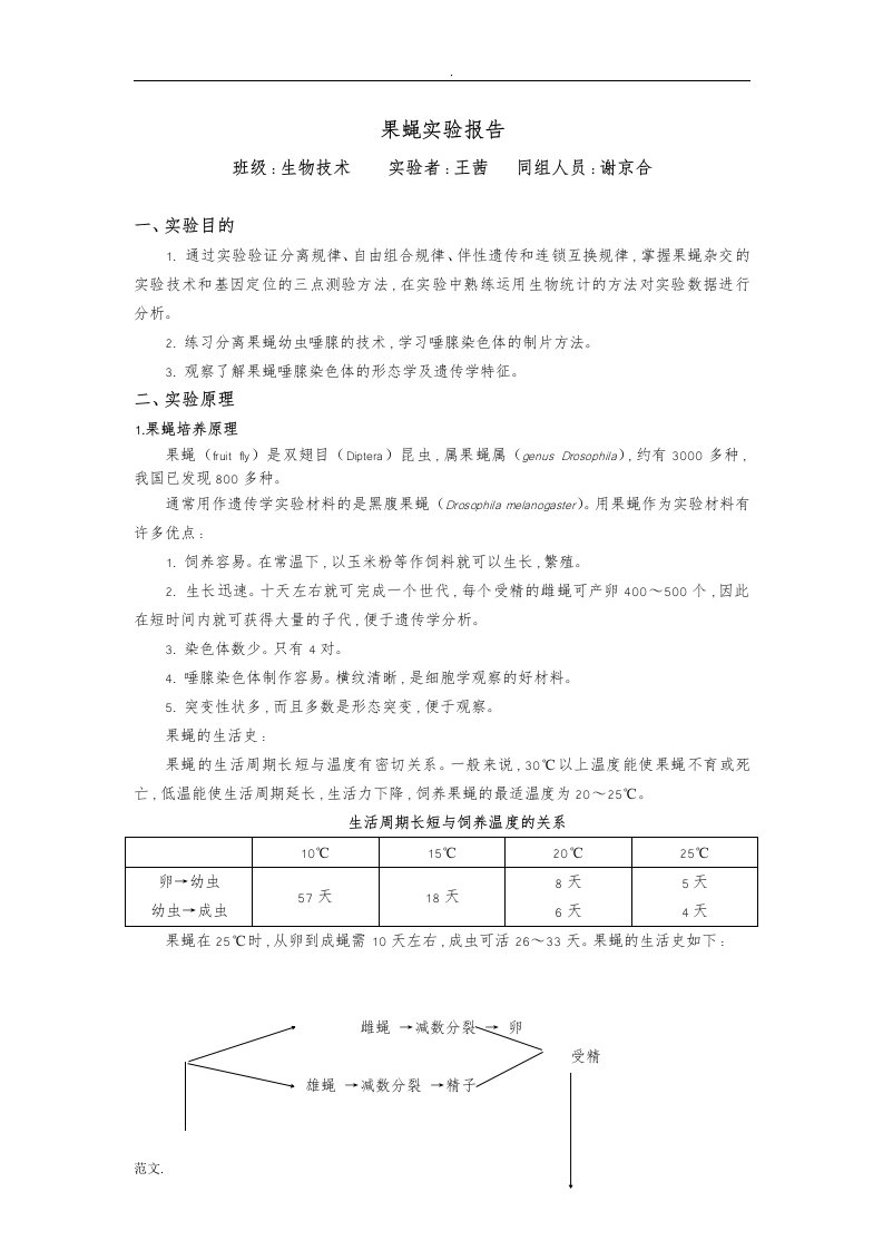 果蝇实验报告