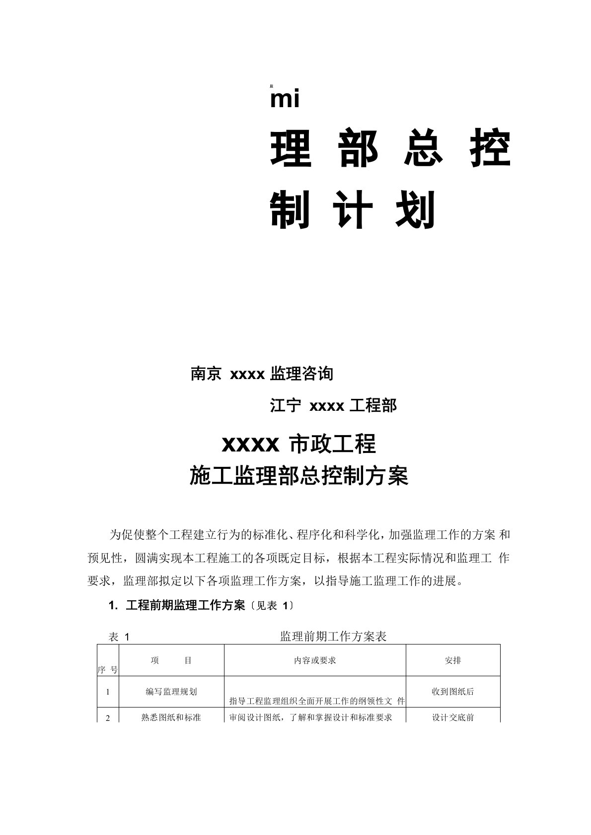 监理部总控制计划