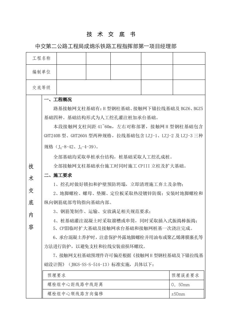 2021年接触网基础技术交底书