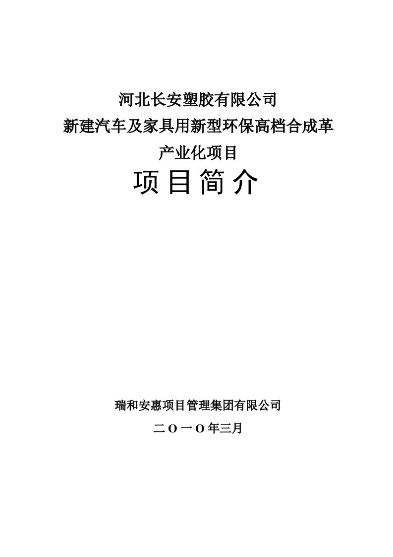 新型环保高档合成革产业化项目可行性研究报告