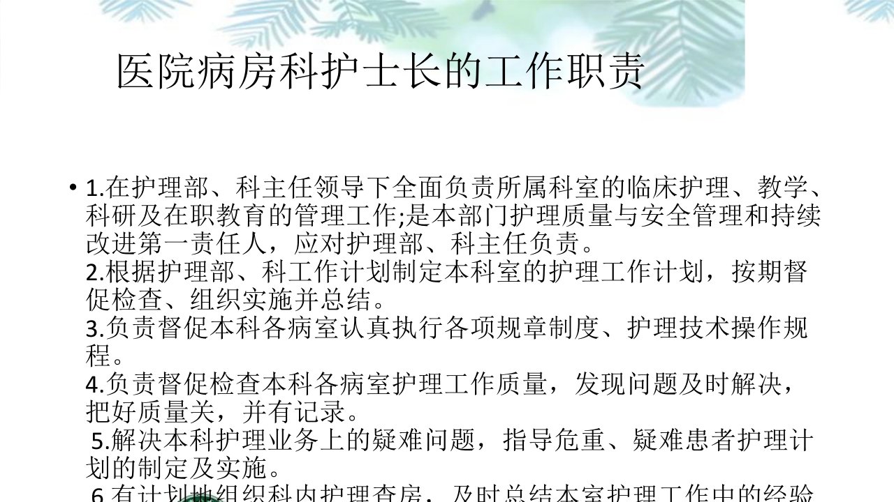 各个护理岗位人员职责培训计划ppt课件