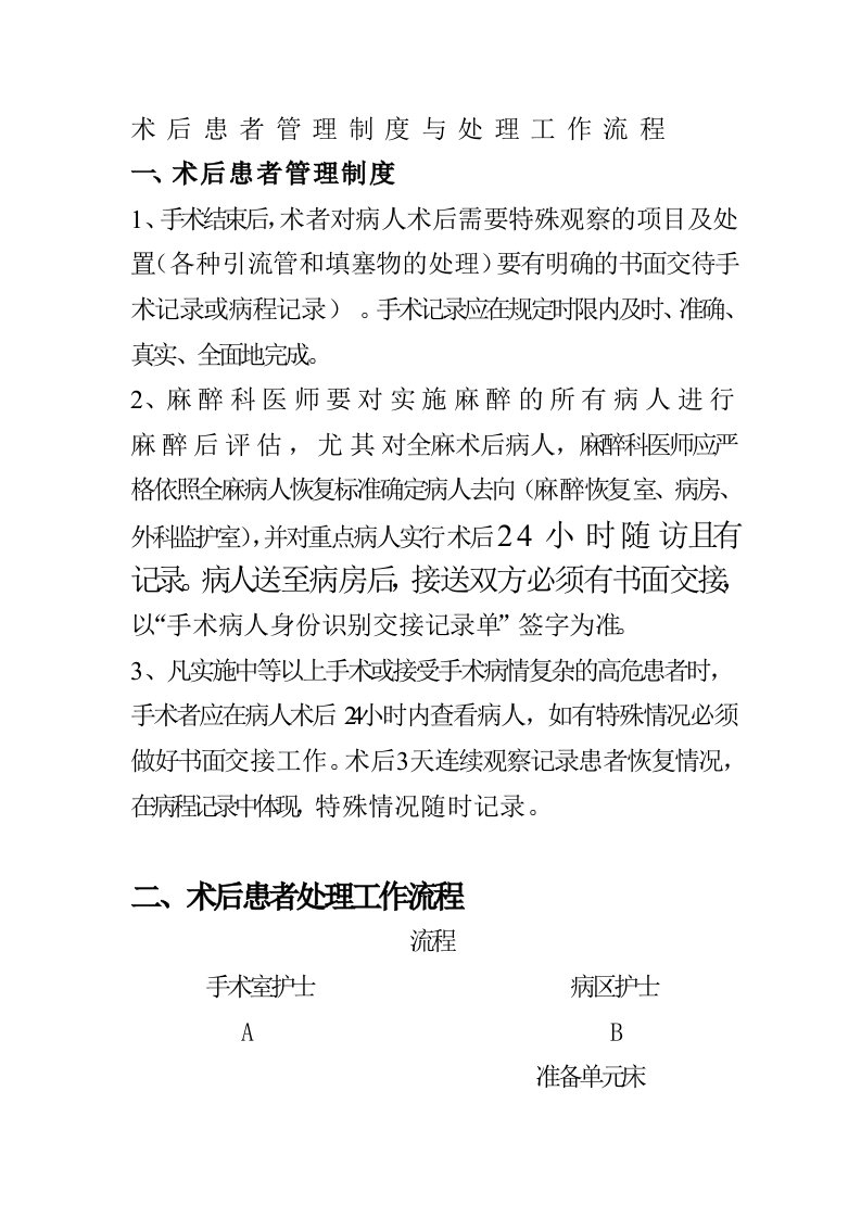 术后患者管理制度与处理工作流程