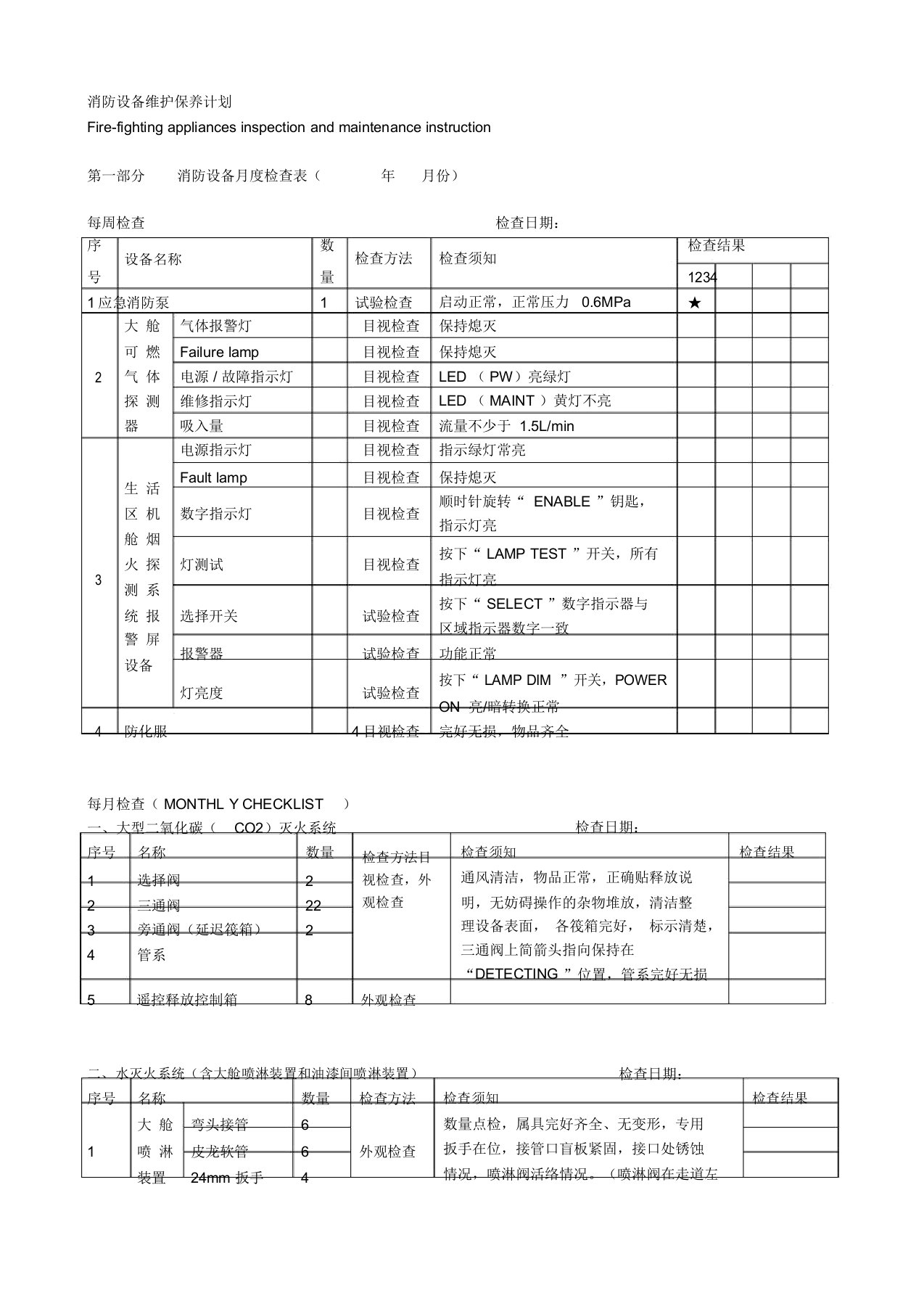 船舶消防设备维护保养计划