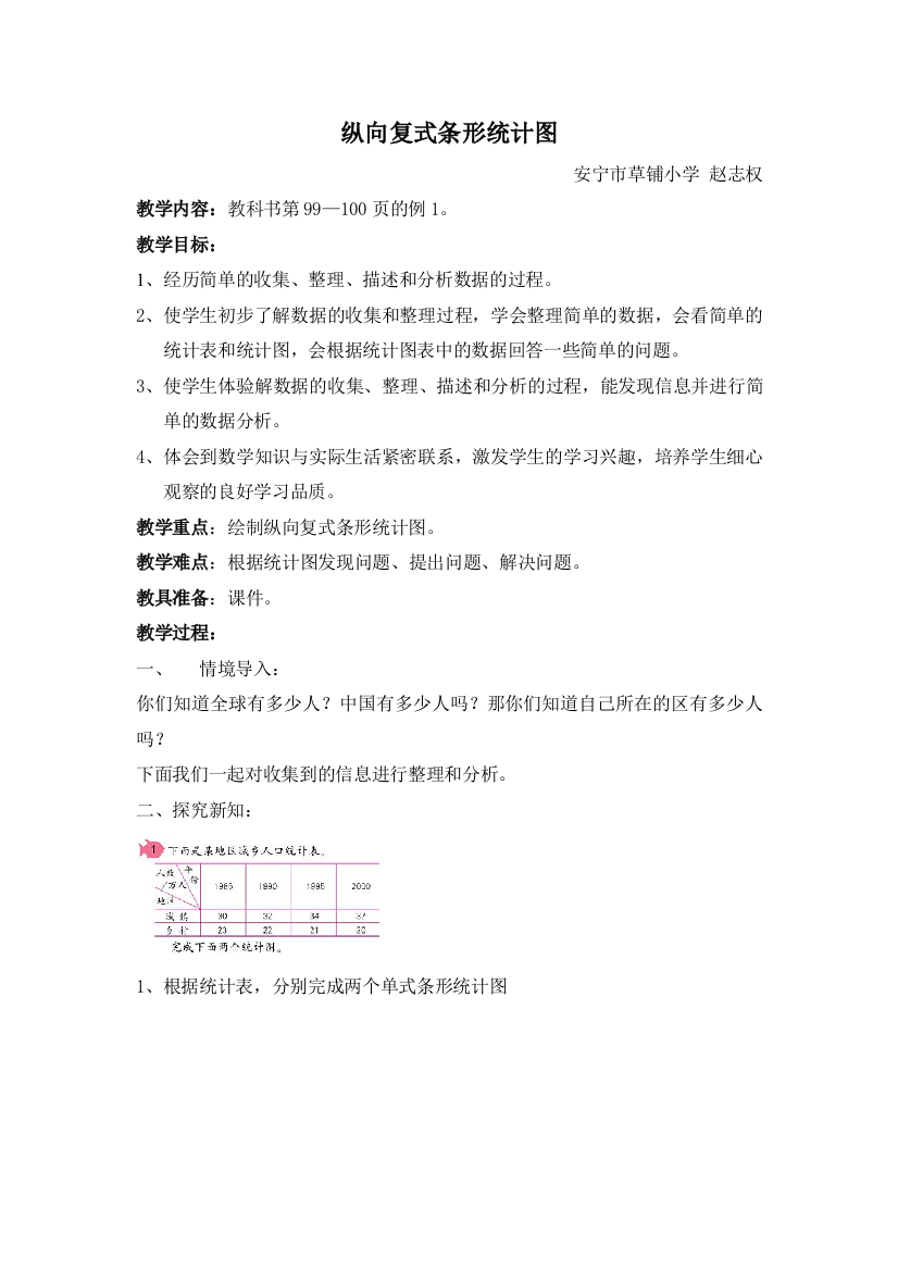 人教小学数学四年级人教版小学四年级下册数学复式条形统计图教学设计