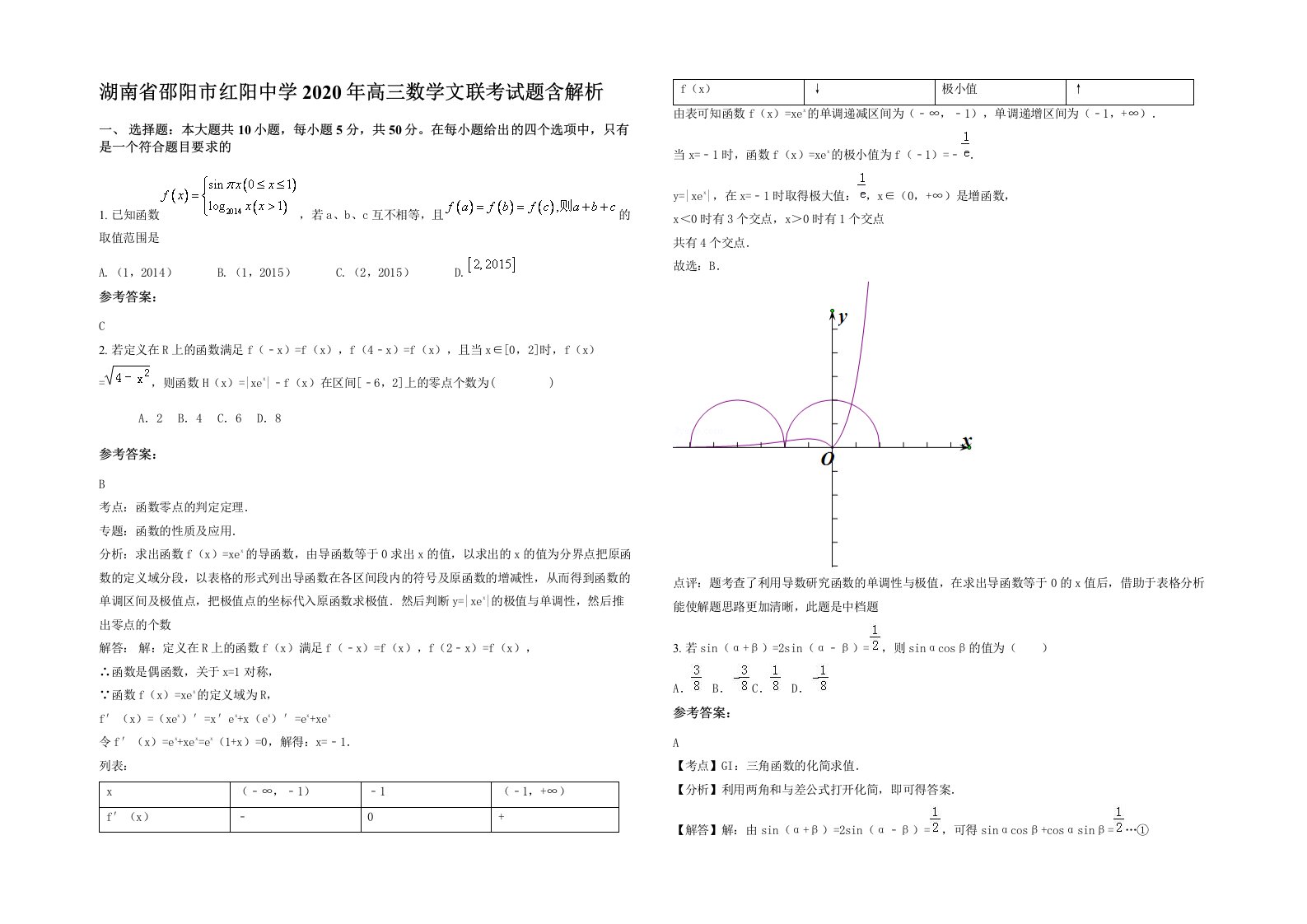 湖南省邵阳市红阳中学2020年高三数学文联考试题含解析