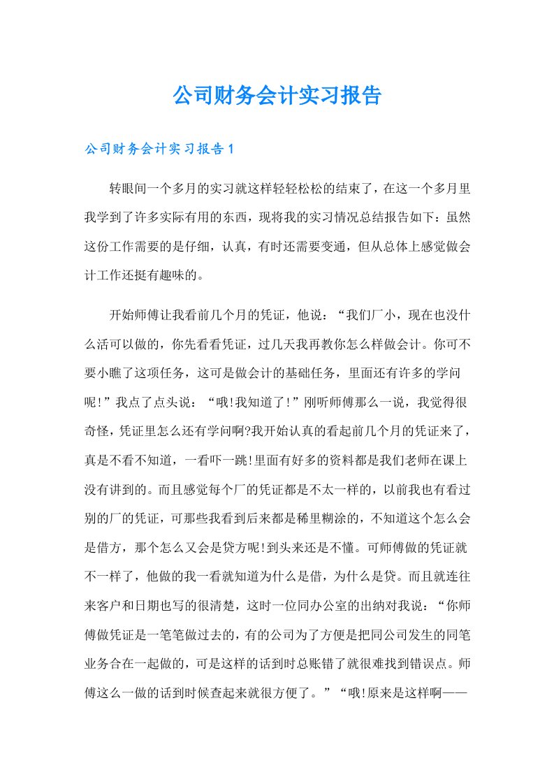 公司财务会计实习报告