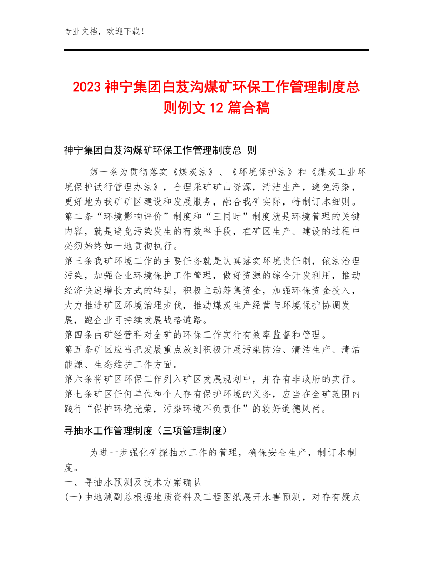 2023神宁集团白芨沟煤矿环保工作管理制度总