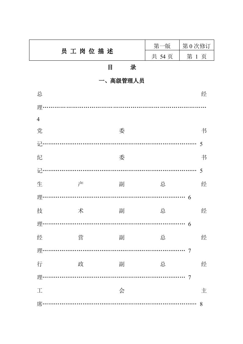 企业员工岗位描述手册