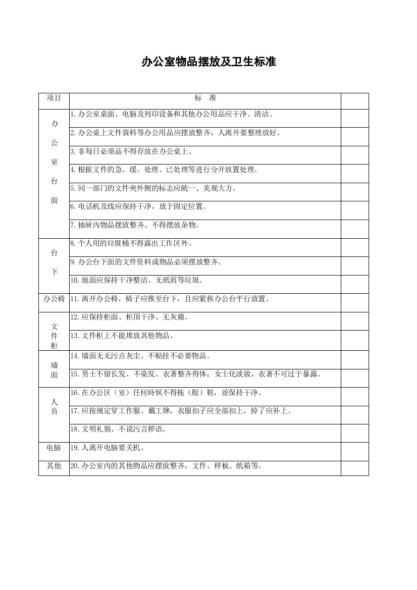 办公室物品摆放标准
