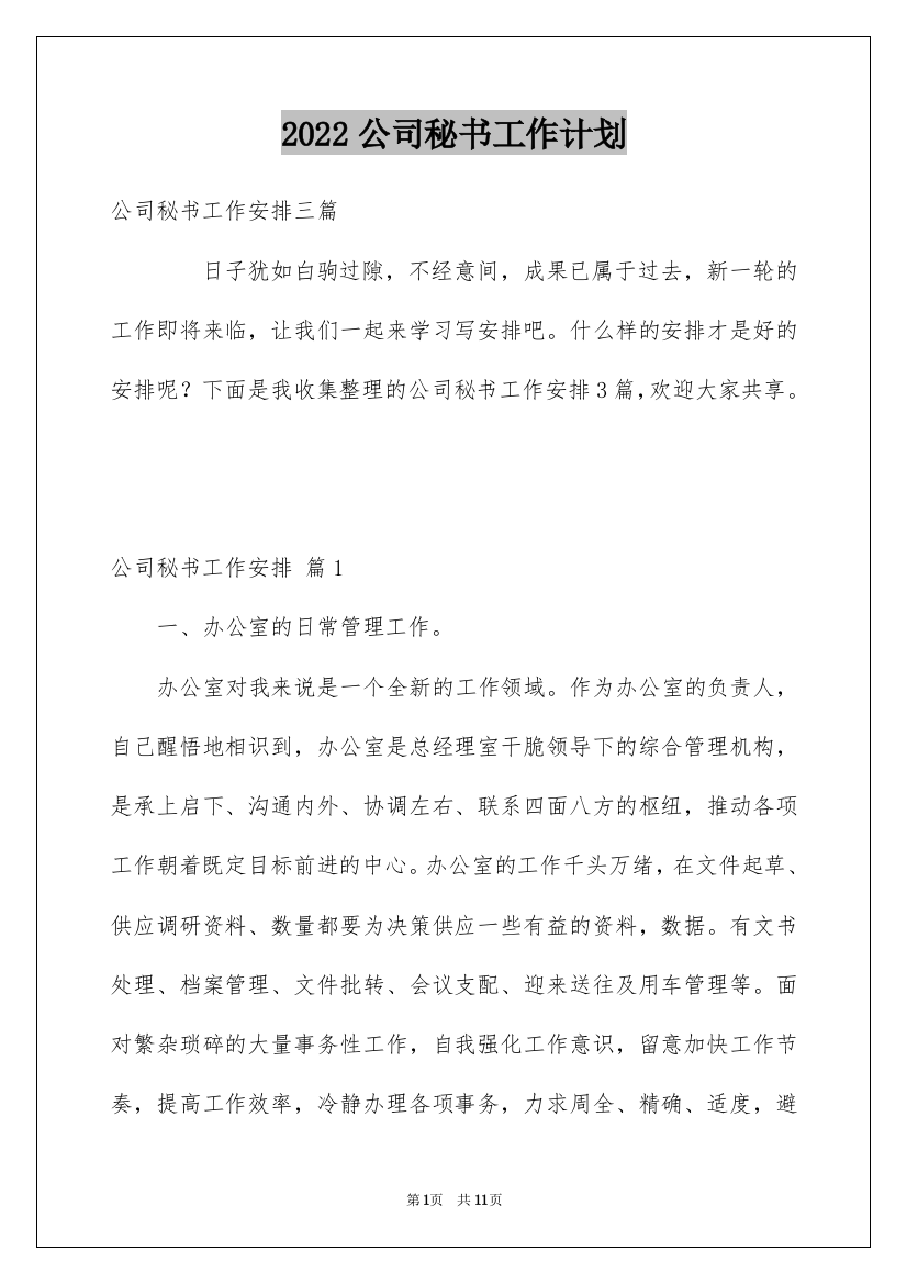 2022公司秘书工作计划_2