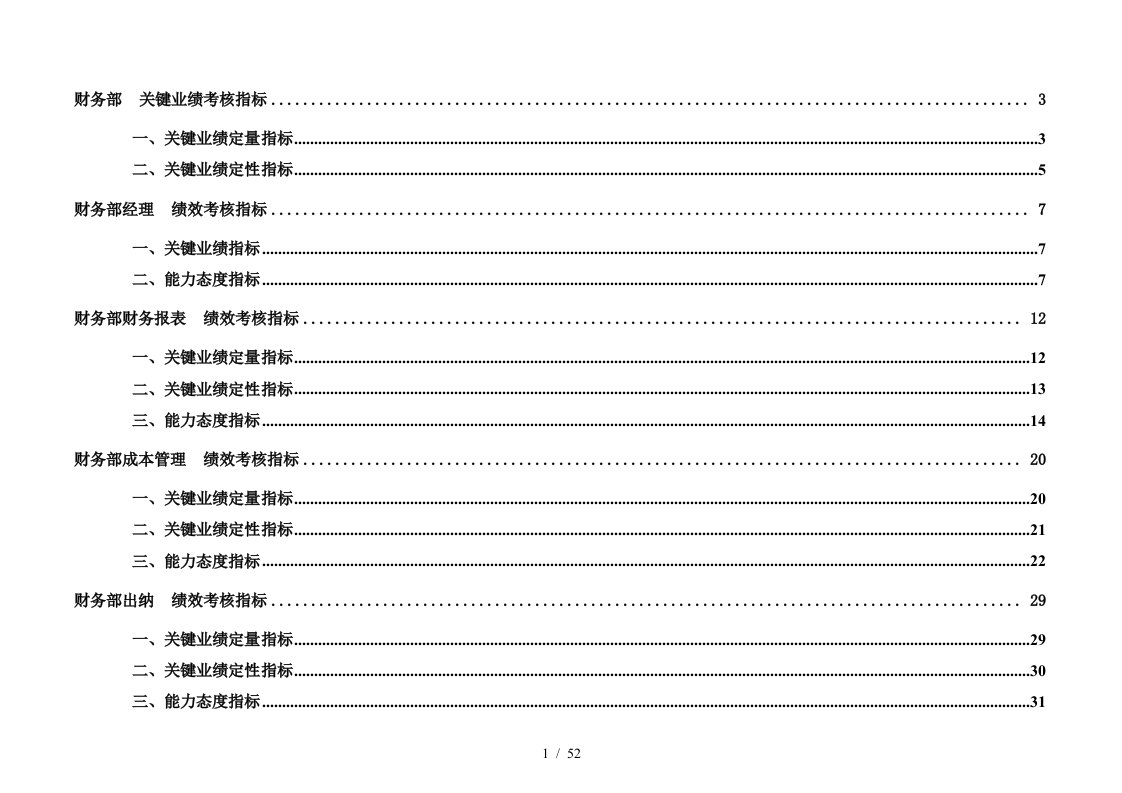 企业财务部门及其各岗位KPI指标