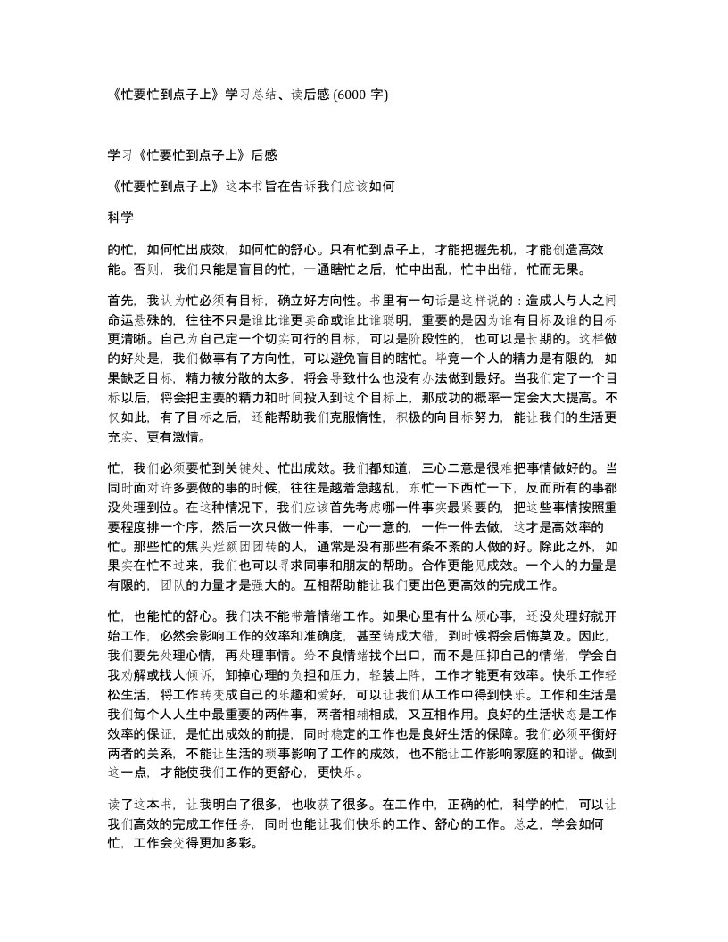 忙要忙到点子上学习总结读后感6000字