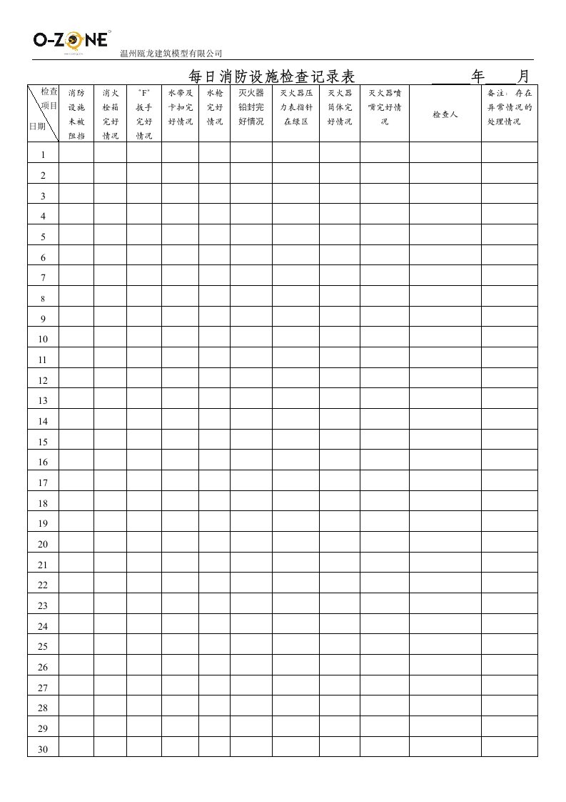 《隐患排查和治理台账》8.11每日消防设施检查记录表