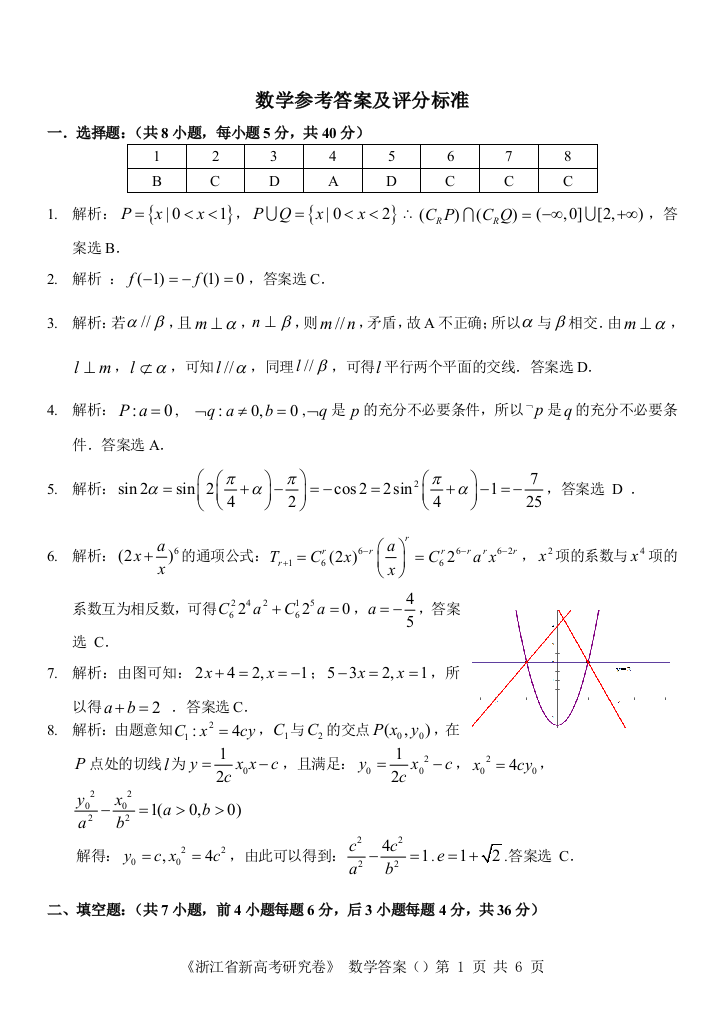 数学答案(萧山中学)