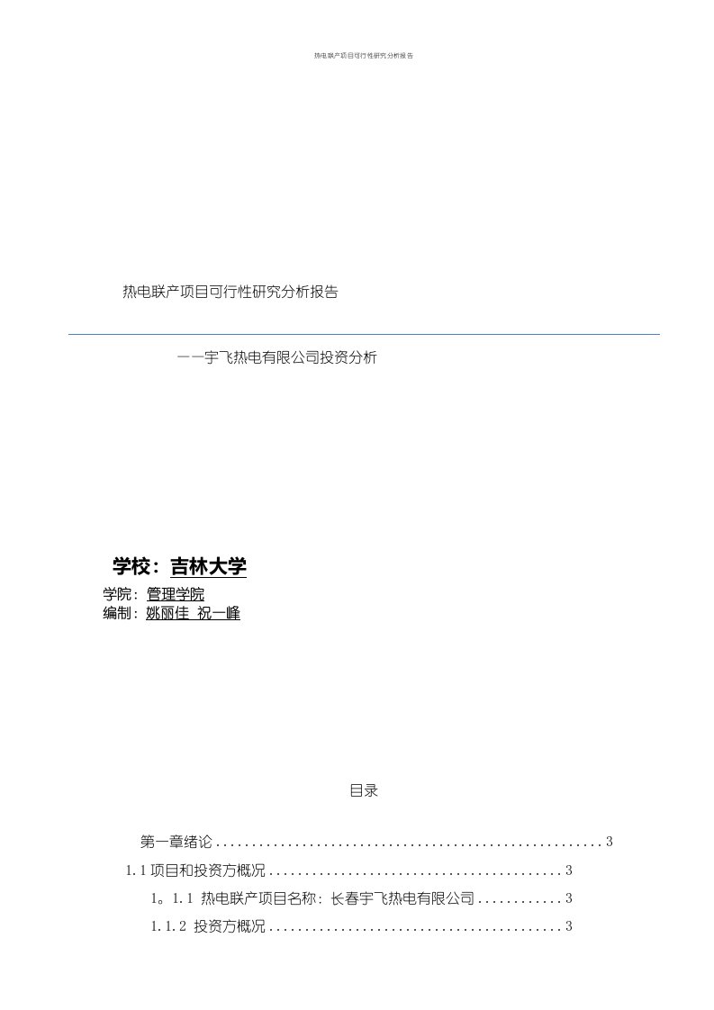 热电联产项目可行性研究分析报告