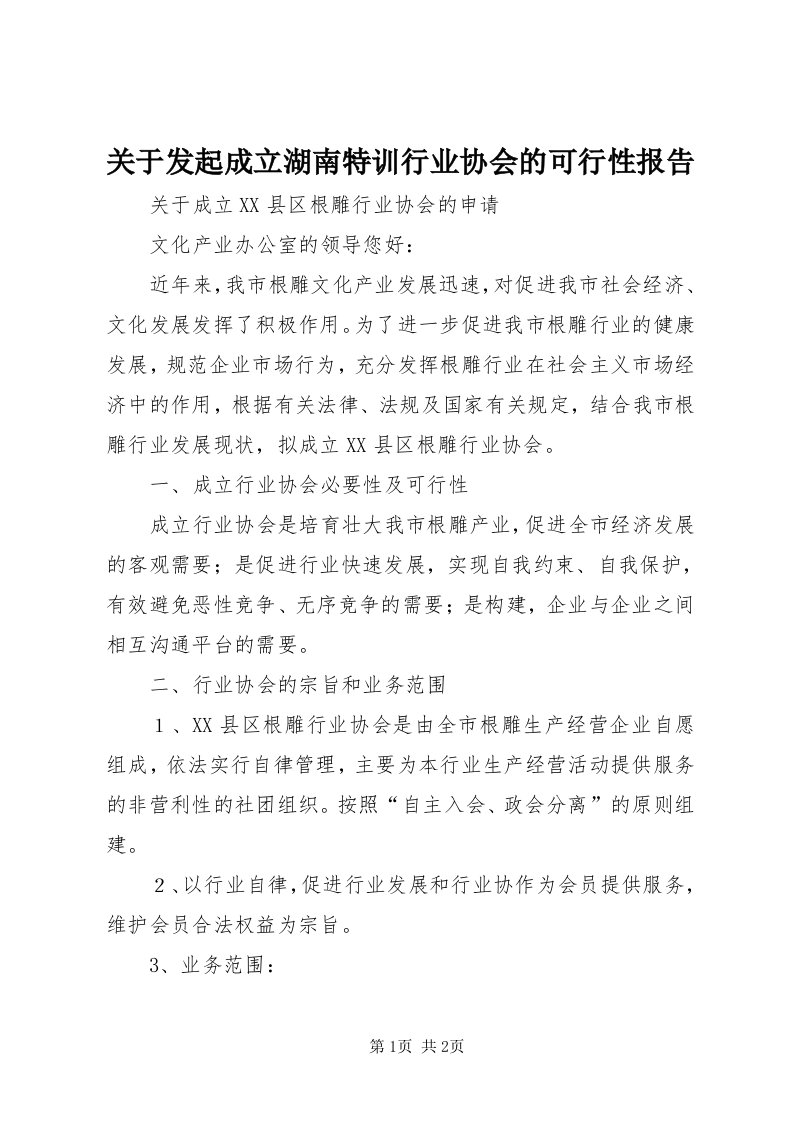 3关于发起成立湖南特训行业协会的可行性报告