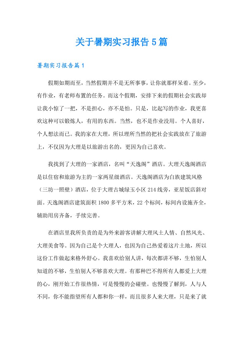 关于暑期实习报告5篇