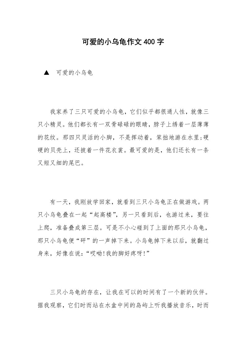 可爱的小乌龟作文400字