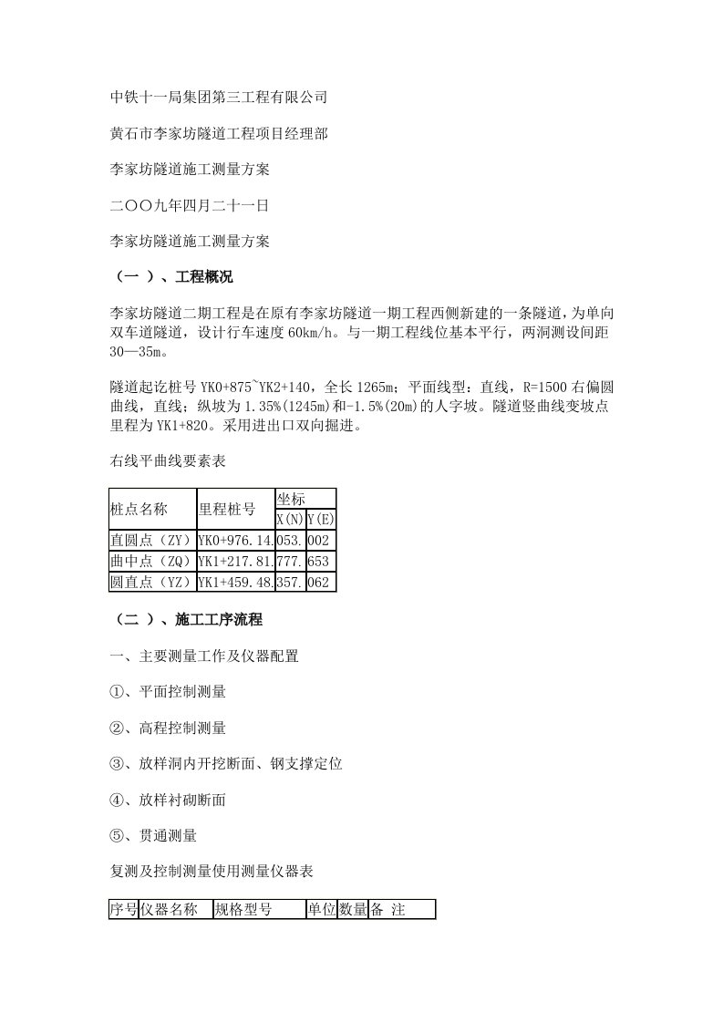 建筑工程管理-李家坊隧道施工测量方案