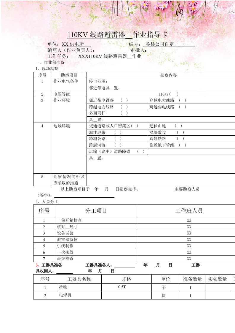 KV线路避雷器安装作业指导卡