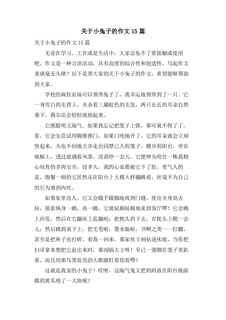 关于小兔子的作文15篇