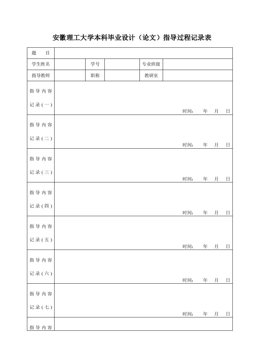 安徽理工大学本科毕业设计(论文)指导过程记录表