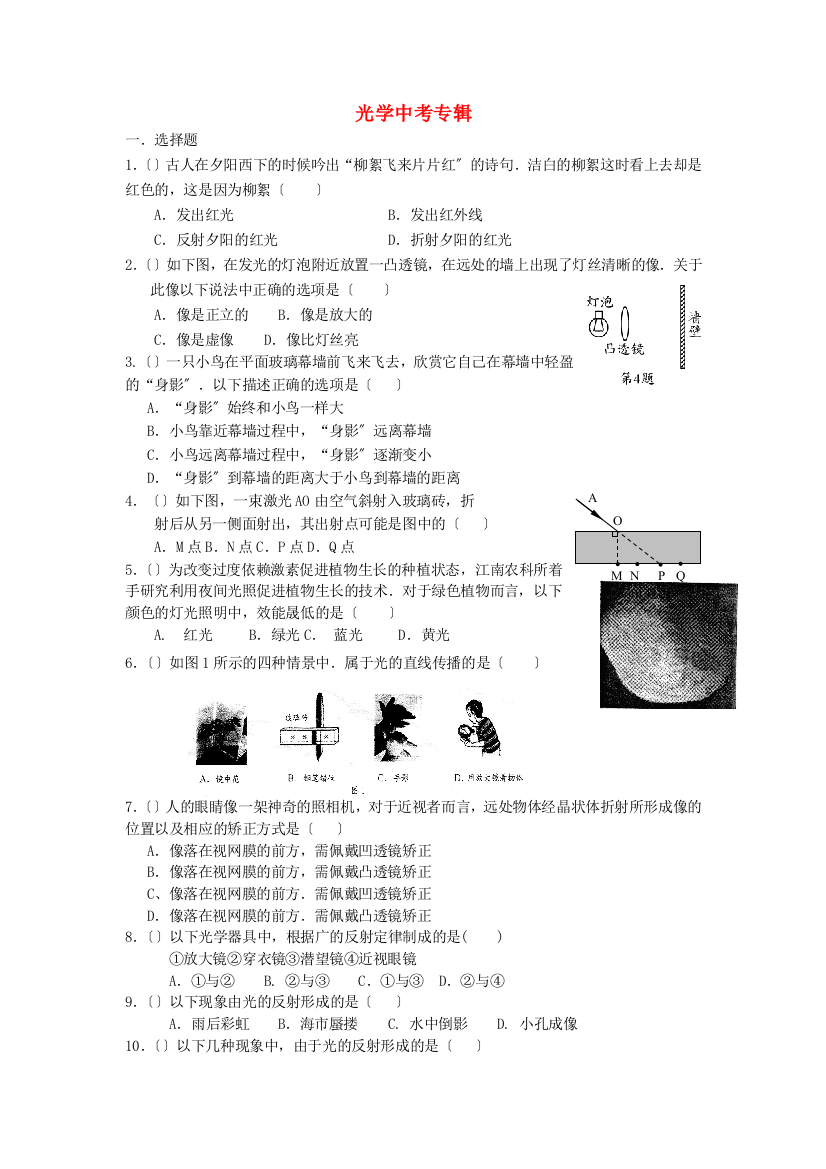 （整理版）年光学中考专辑