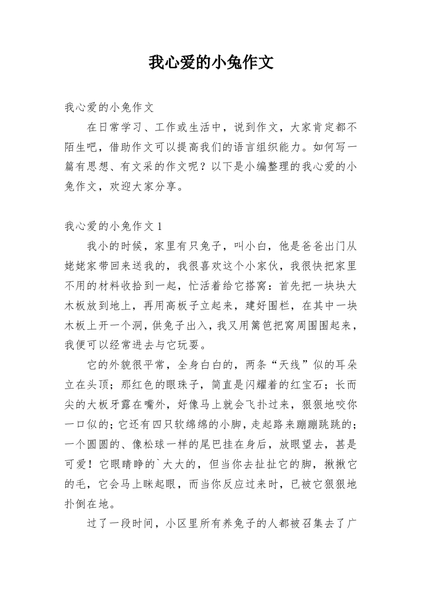 我心爱的小兔作文