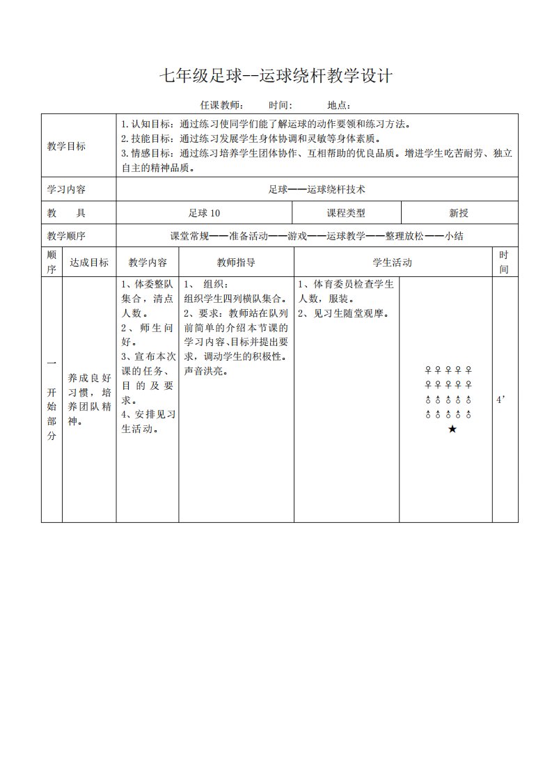 1足球运球绕杆教案