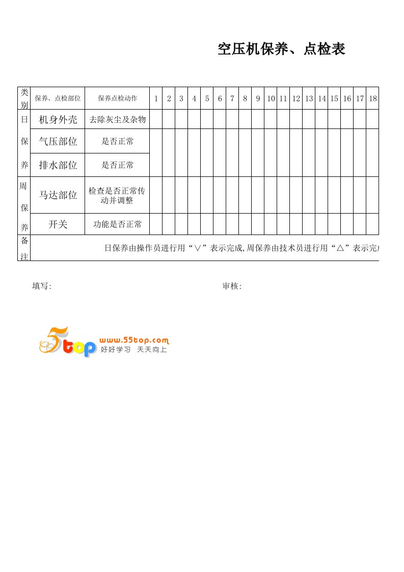 空压机保养点检表