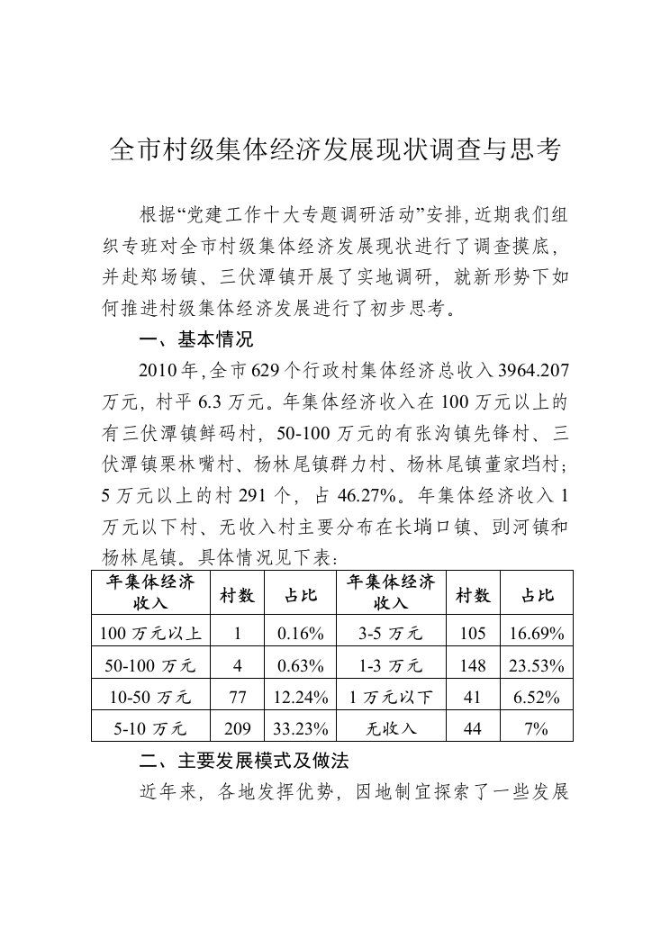 仙桃市发展壮大村级集体经济调研报告