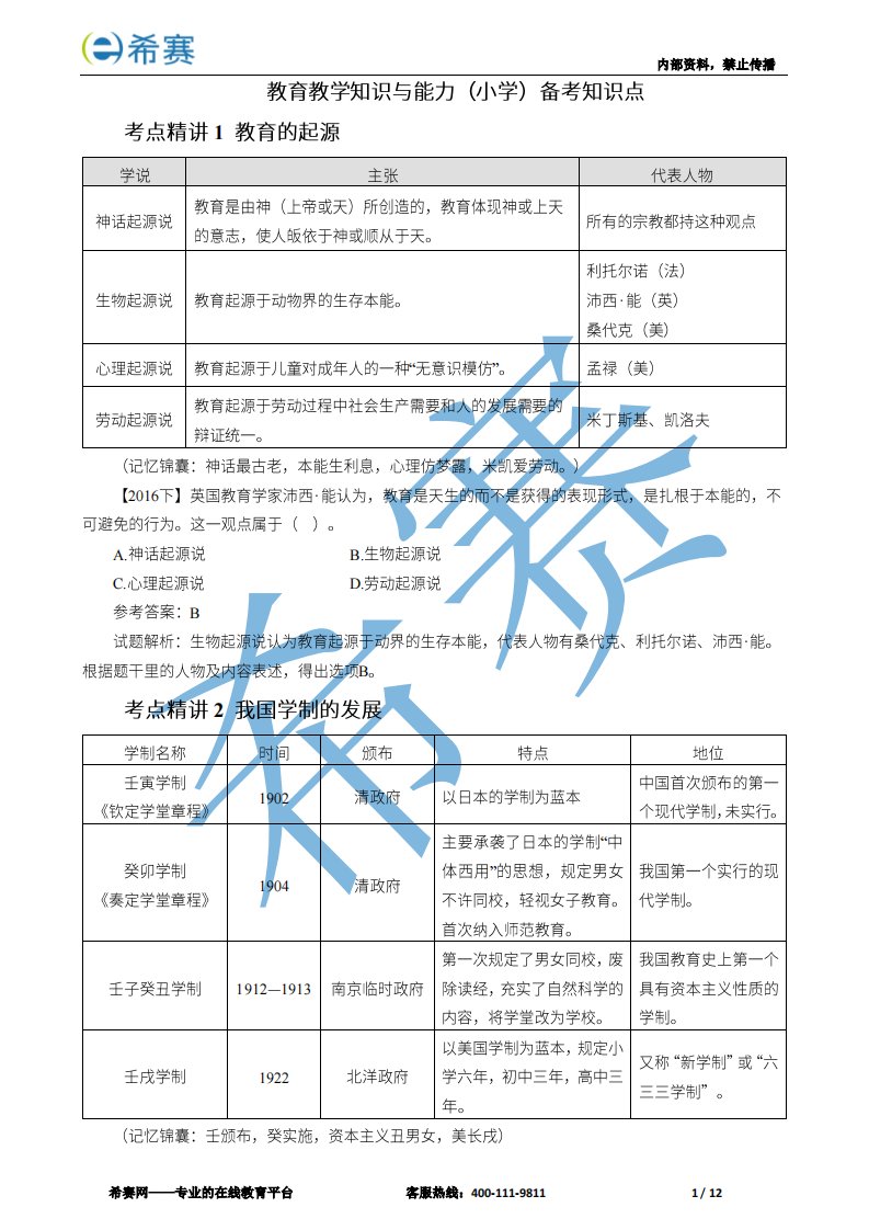 小学教育知识与能力备考知识点