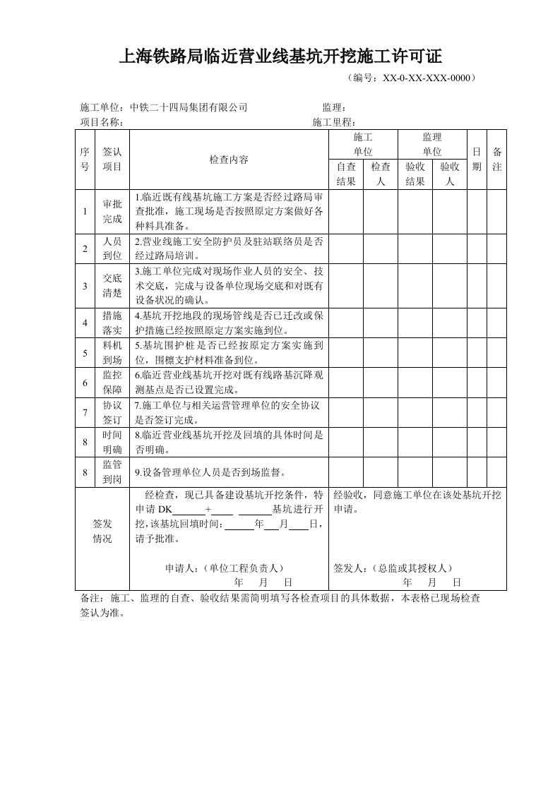 上海铁路局临近营业线基坑开挖施工许可证制度