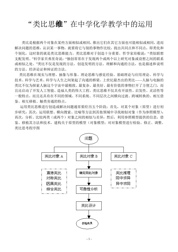 高中论文：“类比思维”在中学化学教学中的运用