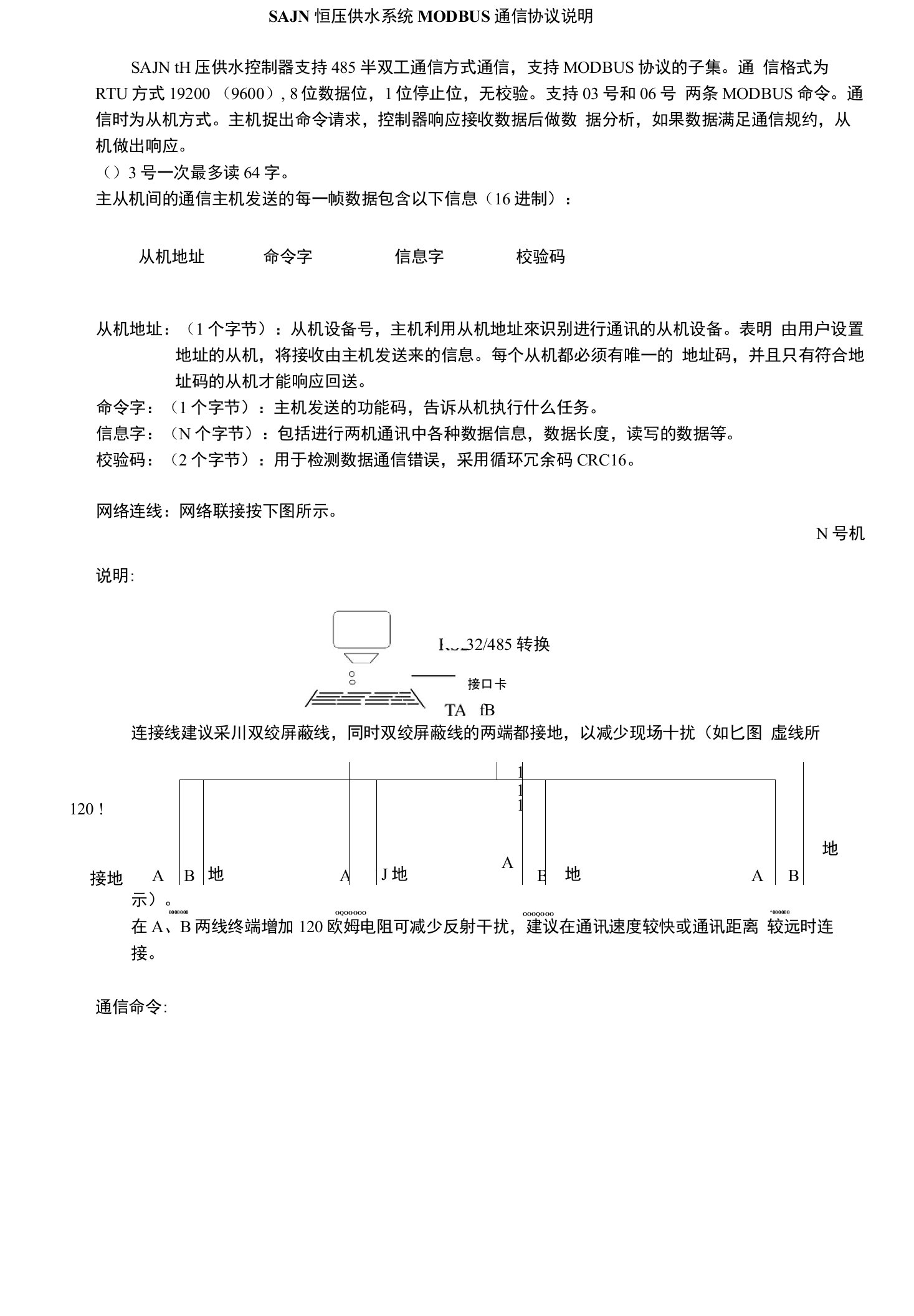 SAJN恒压供水系统MODBUS通信协议说明SAJN恒压供水控制器支持