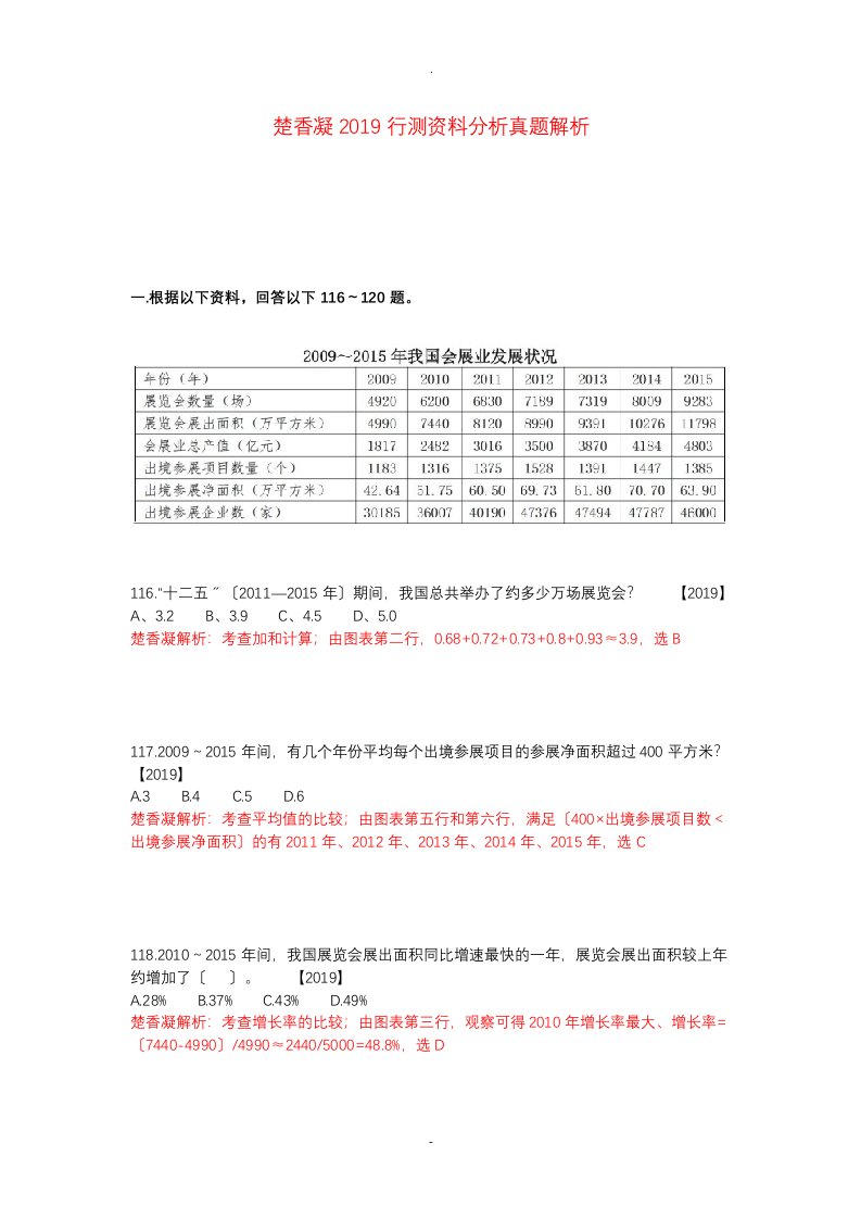 楚香凝2019北京行测资料分析真题解析