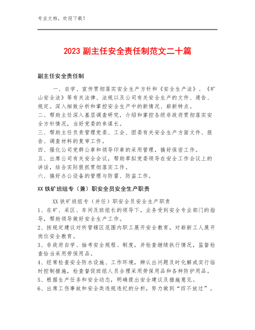 2023副主任安全责任制范文二十篇