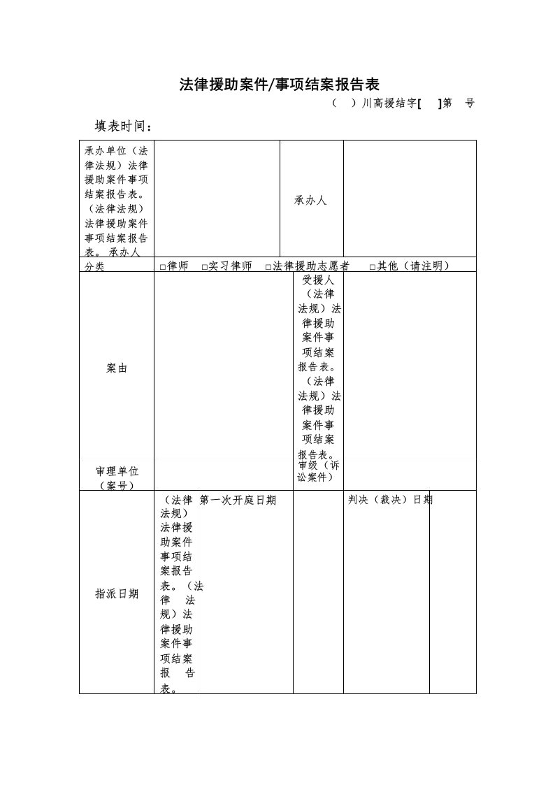 (法律法规)法律援助案件事项结案报告表