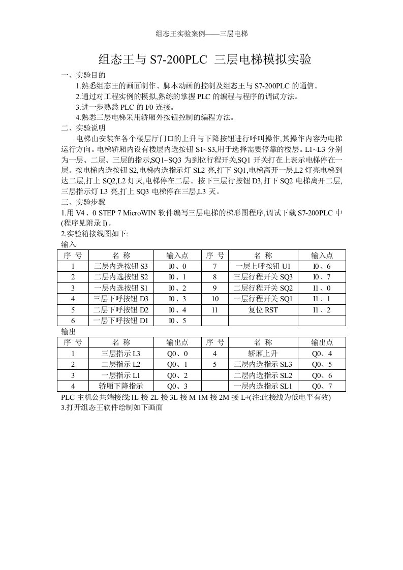 组态王实验案例——三层电梯