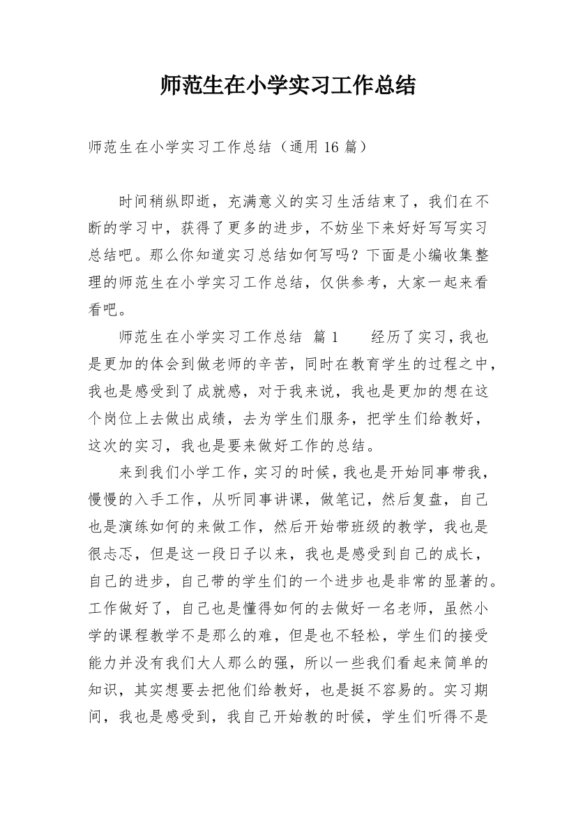 师范生在小学实习工作总结