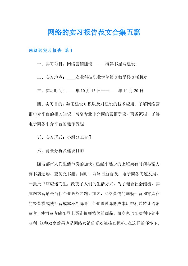 网络的实习报告范文合集五篇