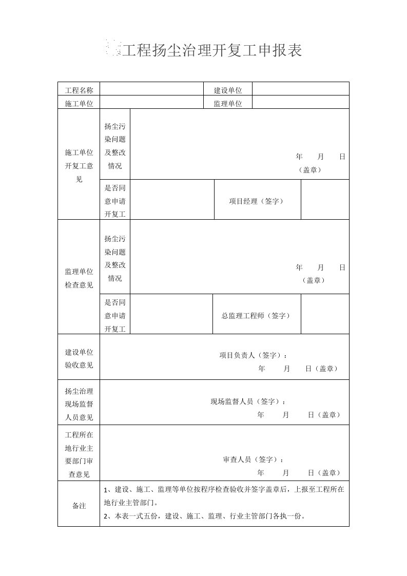 扬尘开复工申请表