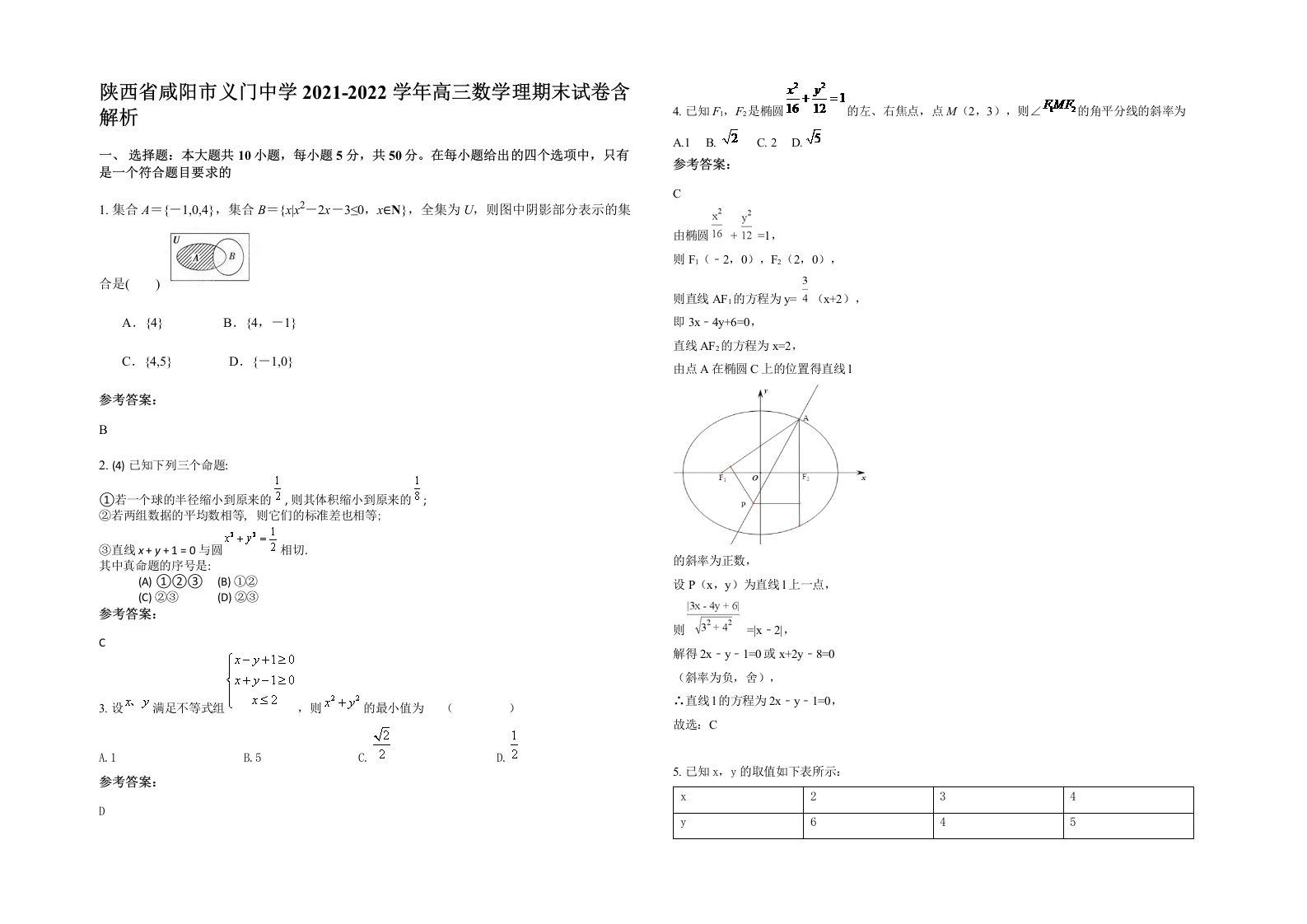 陕西省咸阳市义门中学2021-2022学年高三数学理期末试卷含解析