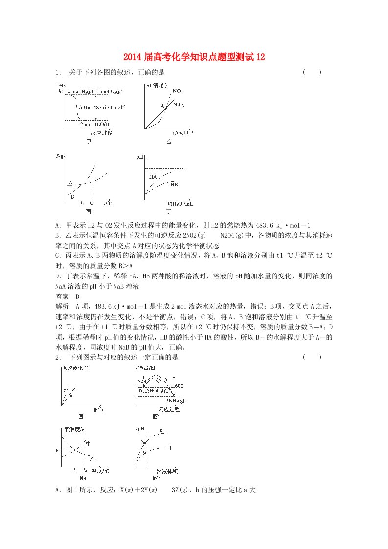 高考化学知识点题型测试12