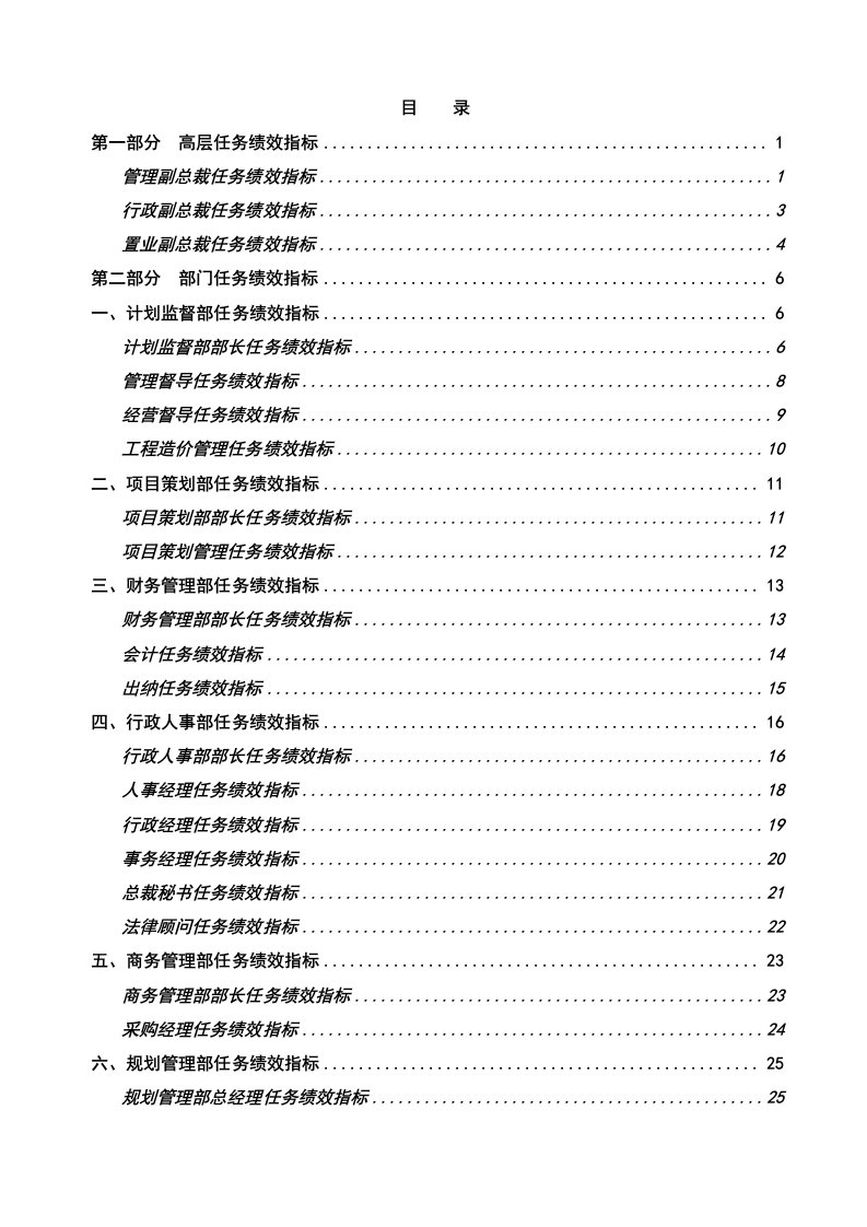 明达集团亚岗位任务绩效指标手册