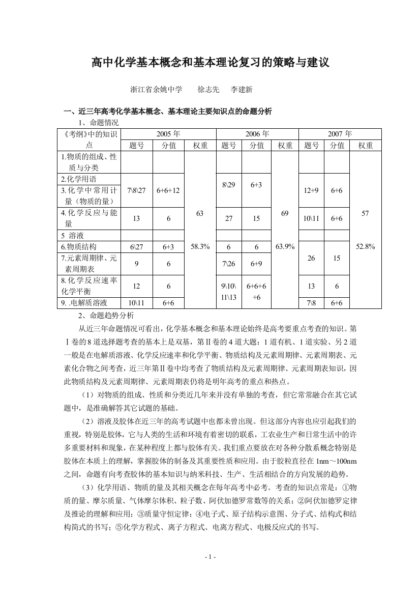 基本概念和基本理论的复习策略与建议